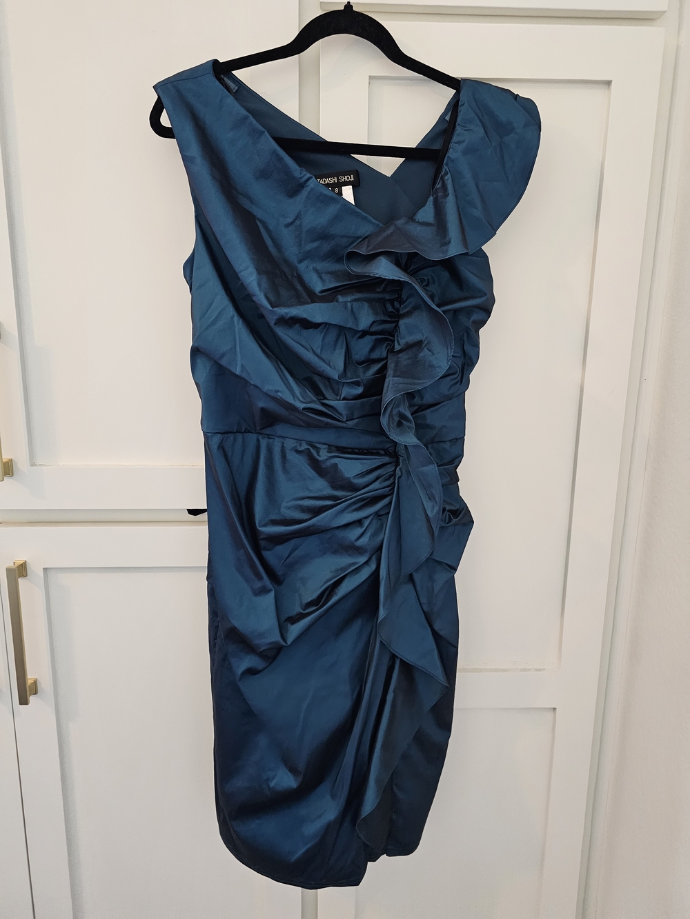 Tadashi Shoji Teal One-Shoulder Ruffle Sheath Dress